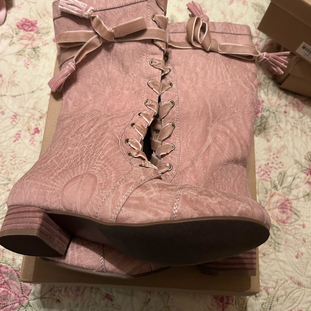 Joyfolie Pink Lace-Up Kids Boots
